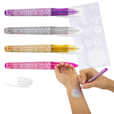 Pixuri pentru Copii si Scoala - Pix cu gel Trendhaus CH31382, pentru tatuaje, set 4 culori cu sclipici