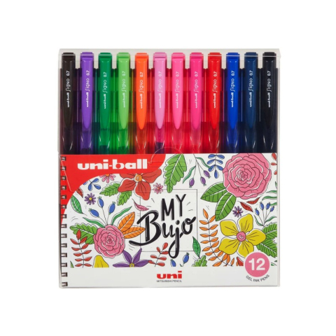 Birotică și Papetărie - Pix cu gel Uni-ball Signo My Bujo UMN-155N, 0.7mm, cu mecanism, corp in culoarea scrisului, set 12 culori intense