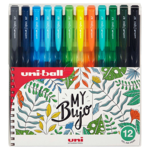 Birotică și Papetărie - Pix cu gel Uni-ball Signo My Bujo UMN-155N, 0.7mm, cu mecanism, corp semitransparent in culoarea scrisului, set 12 culori