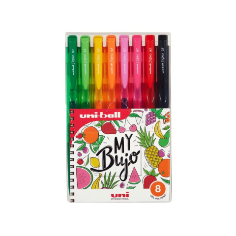 Birotică și Papetărie - Pix cu gel Uni-ball Signo My Bujo UMN-155N, 0.7mm, cu mecanism, corp semitransparent in culoarea scrisului, set 8 culori