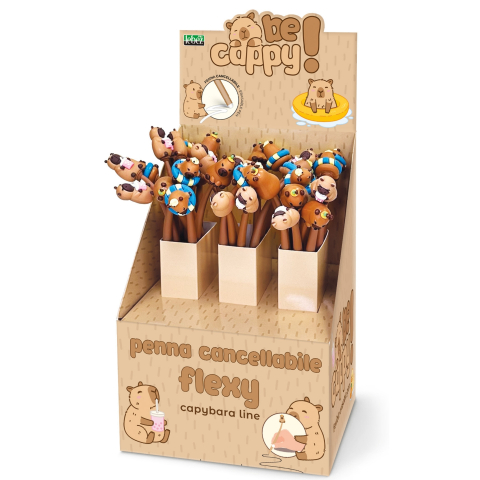 Rechizite Școlare - Pix flexibil BeCappy Capibara – care se sterge cu capac, 6 modele asortate, 3 culori , pret/1 buc