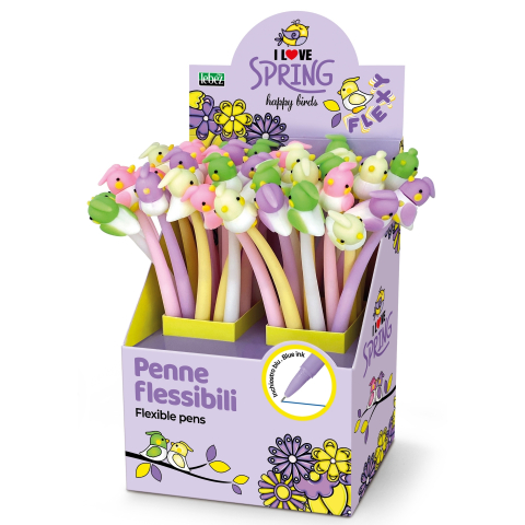 Pixuri pentru Copii si Scoala - Pix flexibil Happy Birds, varf 0.7 mm, 4 culori asortate , pret/1 buc