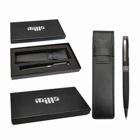 Birotică și Papetărie - Pix metal negru in etui piele Milla cadou