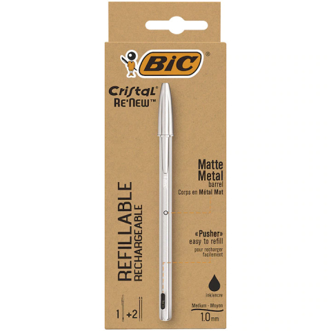 Birotică și Papetărie - Pix metalic cu mecanism negru + 2 rezerve bic