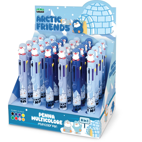 Pixuri pentru Copii si Scoala - Pix multicolor 8 culori in 1 Arctic Friends, 3 modele  varsta 3 ani+,6 ani+,8 ani+