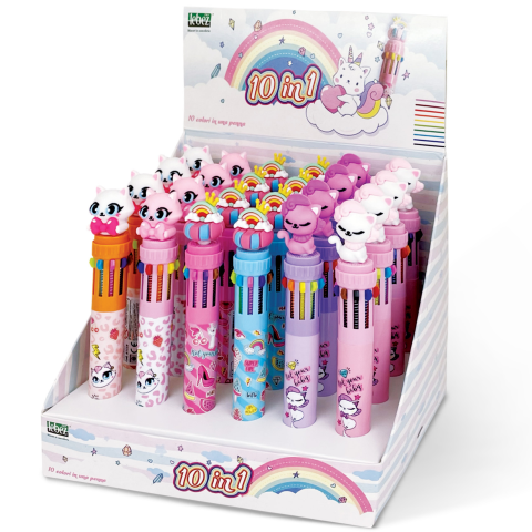 Pixuri pentru Copii si Scoala - Pix multifunctional 10 culori in 1, 6 modele (24buc/display) varsta 4 ani+,6 ani+,8 ani+