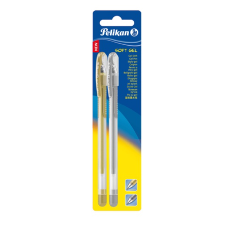 Birotică și Papetărie - Pix Soft Gel Pelikan auriu/argintiu -2 pe set