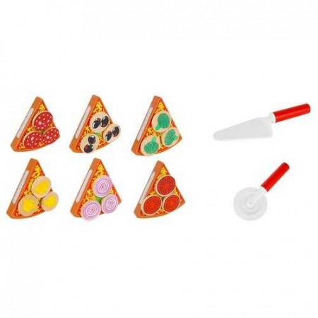 Joc Pizza din lemn jucarie de feliat Montessori cu 6 piese. [2]