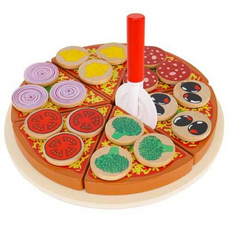 Joc Pizza din lemn jucarie de feliat Montessori cu 6 piese. [5]