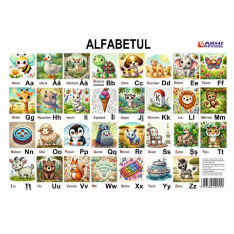 Rechizite Școlare - Plansa A4 Alfabetul, carton 230g/mp, laminat pe fata