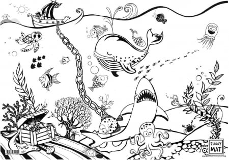 Planse, fise si imagini de colorat pentru copii cu rechini, balene, vapor. [1]