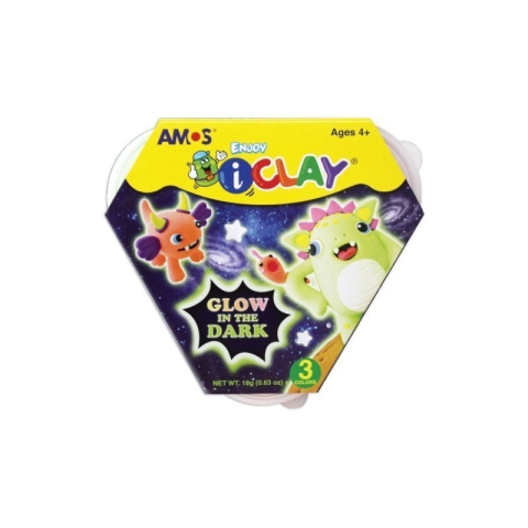 Plastilină, Pastă modelaj, Lut - Plastilina Amos iClay IC18P3-GD, 18g, roz fosforescent, verde fosforescent, portocaliu fosforescent, set 3 culori