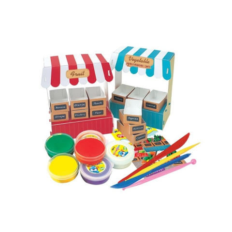 Plastilina Amos iClay IC18P6-MK, 6x18g, alb, verde, rosu, portocaliu, violet, cu accesorii Market Kit, set 6 culori [1]