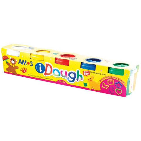 Plastilină, Pastă modelaj, Lut - Plastilina Amos iDough ID75P5, 5x75g, alb, galben, rosu, verde, albastru, set 5 culori