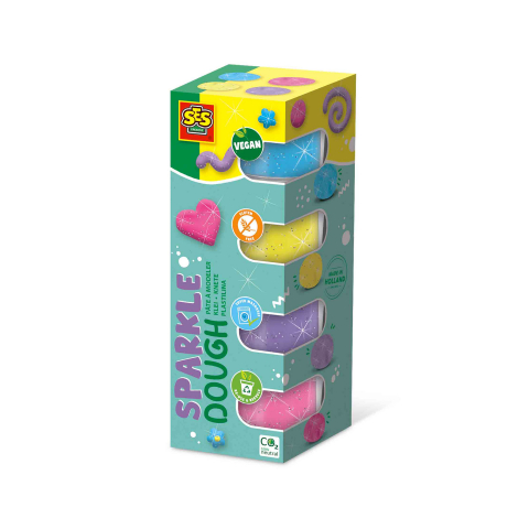 Plastilină, Pastă modelaj, Lut - Plastilina colorata vegana cu sclipici Feel Good 4 x 90gr, copii varsta 1 an+,3 ani+