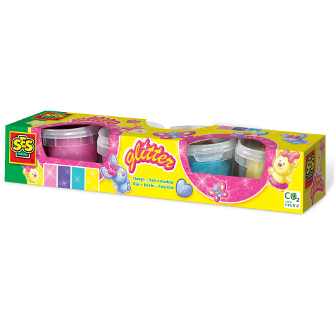 Plastilină, Pastă modelaj, Lut - Plastilina cu sclipici, colorata, 4 x 90 gr., copii varsta 2 ani+