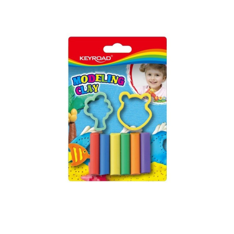 Plastilină, Pastă modelaj, Lut - Plastilina Keyroad KR971342, 50g, + 2 matrite, 6 culori
