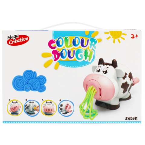 Plastilină, Pastă modelaj, Lut - Plastilina Mega Creative Colour Dough 471257, 8x50g, cu accesorii, vacuta, +3 ani, set 8 culori