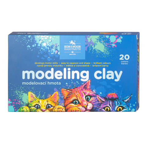 Plastilină, Pastă modelaj, Lut - Plastilina scolara moale, 20 culori, 400 g, nu se usuca, non-toxica, fara gluten, model pisicuta