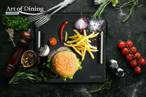 Platou ardezie patrat manere inox, 30x30 cm, cooking by heinner [1]