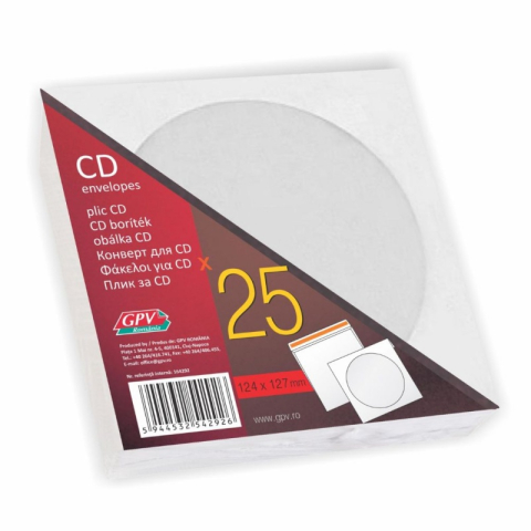 Birotică și Papetărie - Plic CD DVD GPV 164292, cu fereastra, gumat, alb, 90g, set 25 buc