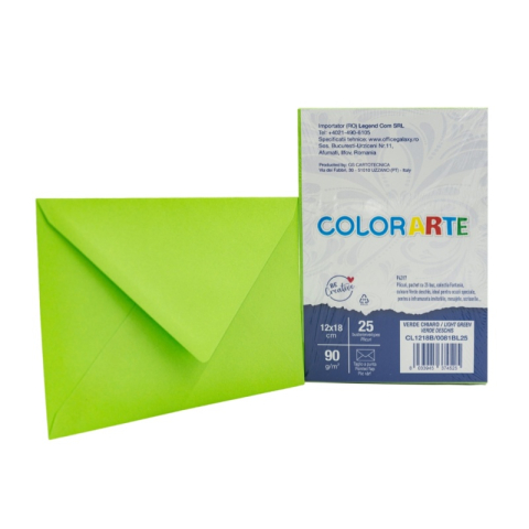Plic color pentru invitatie Colorarte Fantasia, verde deschis, 90g/mp, 120x180mm, set 25 buc [1]