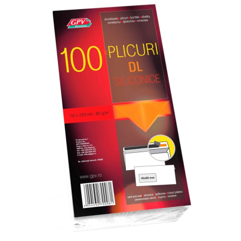 Birotică și Papetărie - Plic cu fereastra DL GPV 70008, alb, 80g/mp, 110x220mm, siliconic, cu fereastra stanga, set x 100 buc