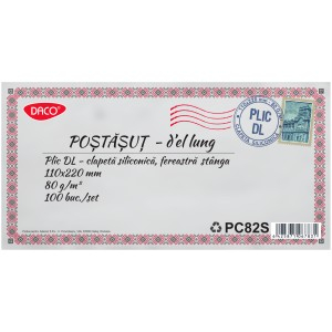 Birotică și Papetărie - Plic dl siliconic fereastra stanga set 100 pc82s daco