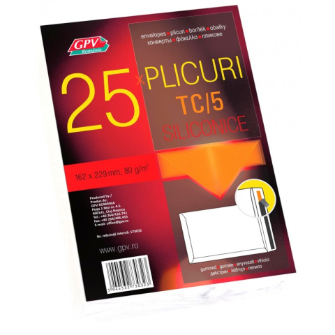Birotică și Papetărie - Plic standard C5T GPV 143032, alb, 80g/mp, 162x229mm, siliconic, set 25 buc
