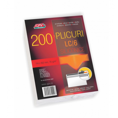 Birotică și Papetărie - Plic standard C6L GPV 70009, alb, 70g/mp, 114x162mm, siliconic, cu clapa in dreapta, set 200 buc