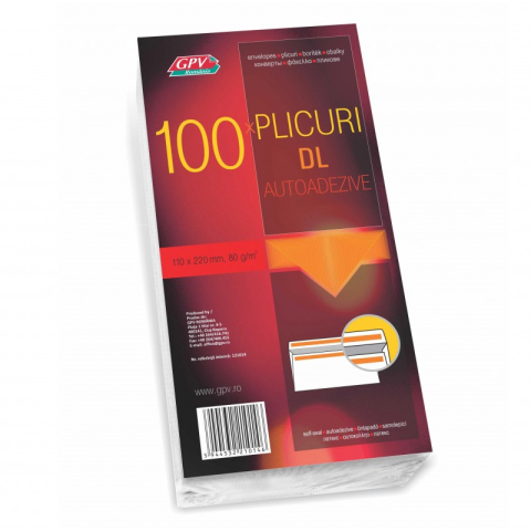 Birotică și Papetărie - Plic standard DL GPV 121014, alb, 80g/mp, 110x220mm, autoadeziv, set 100 buc