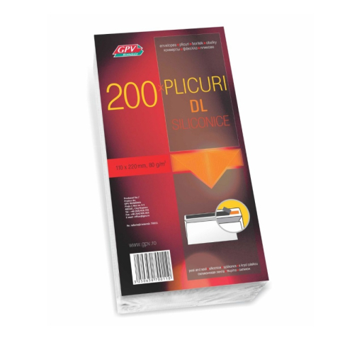 Birotică și Papetărie - Plic standard DL GPV 70011, alb, 80g/mp, 110x220mm, siliconic, cutie 200 buc