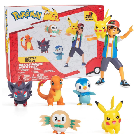 Jucării și Jocuri pentru copii - Pokemon - Set de joaca cu 6 figurine,  Ash & Pikachu & Charmander #1 & Rowlet & Piplup & Zorua varsta 3-5 ani ,5-7 ani ,7-9 ani ,9-12 ani ,12-14 ani ,14-18 ani ,18+, Baieti
