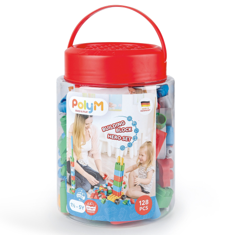 Jucării și Jocuri pentru copii - PolyM - Building Block Set (128 piese), copii varsta 18 luni+,3 ani+,6 ani+