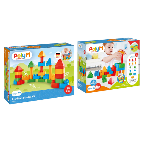 Jucării și Jocuri pentru copii - PolyM - Kit de constructie arhitectura pentru copii (30 piese), copii varsta 18 luni+,3 ani+