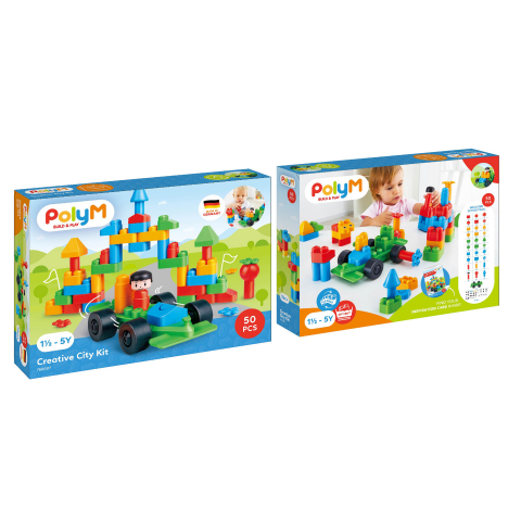 Jucării și Jocuri pentru copii - PolyM - Kit de construit Orasul Creativ de jucarie (50 piese), copii varsta 18 luni+,3 ani+