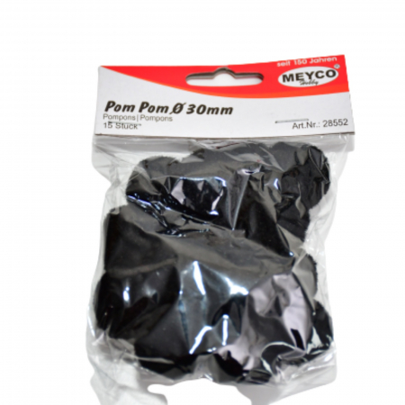 Art & Craft si Artizanat - Pom-pom, 15 buc, 30 mm, negru