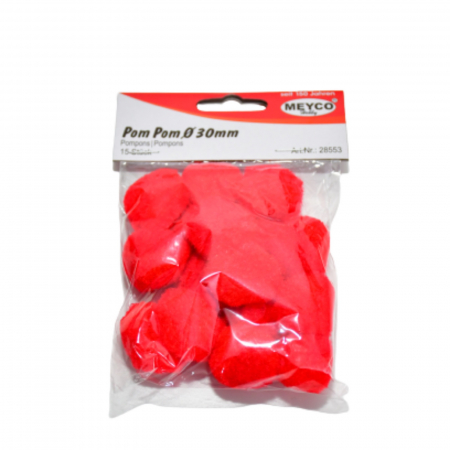 Art & Craft si Artizanat - Pom-pom, 15 buc, 30 mm, rosu