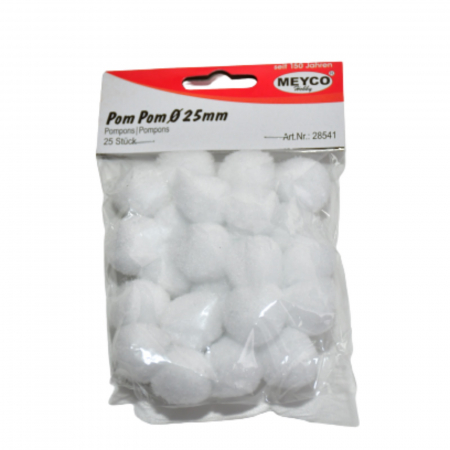 Art & Craft si Artizanat - Pom-pom, 25 buc, 25 mm, alb