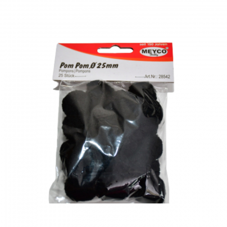 Art & Craft si Artizanat - Pom-pom, 25 buc, 25 mm, negru