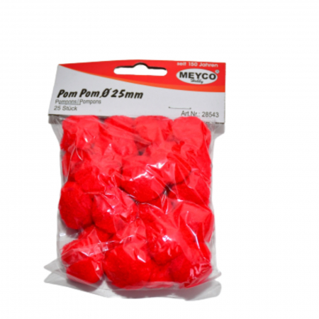 Art & Craft si Artizanat - Pom-pom, 25 buc, 25 mm, rosii