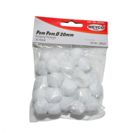 Art & Craft si Artizanat - Pom-pom, 30 buc, 20 mm, alb