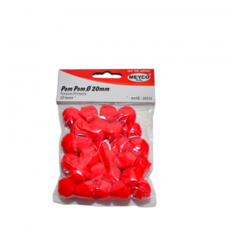 Sârmă plușată, Pompon, Pene, Snururi - Pom-pom, 30 buc, 20 mm, rosii