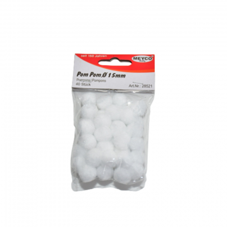 Art & Craft si Artizanat - Pom-pom, 40 buc, 15 mm, alb