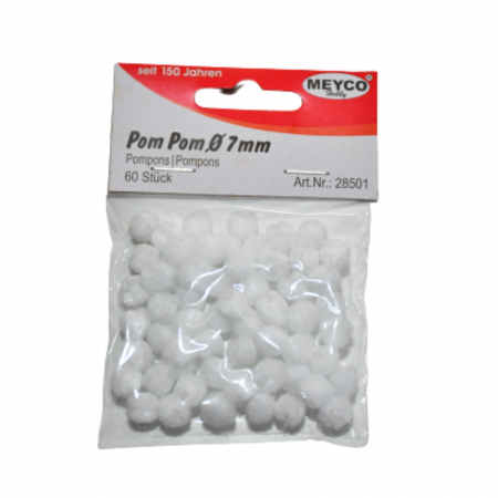 Art & Craft si Artizanat - Pom-pom, 60 buc, 7 mm, alb