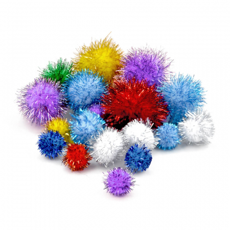 Art & Craft si Artizanat - Pompoane glitter, multicolore, 10 mm - 25 mm, 30 buc