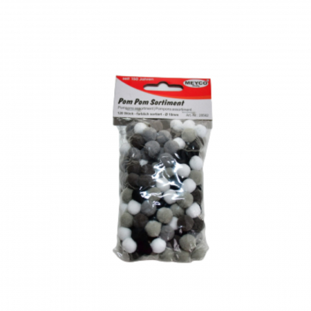 Art & Craft si Artizanat - Pompoane mici, 120 buc, 10 mm, culori alb, negru, gri