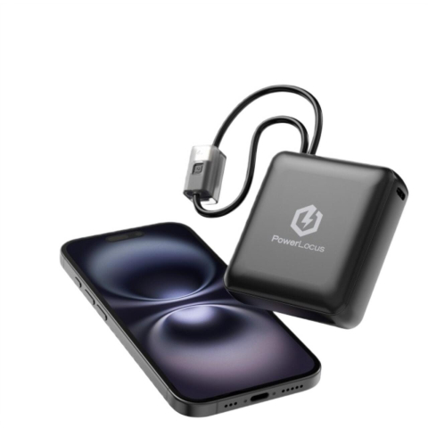 PowerLocus Acumulator extern 10000mAh, 20W PD Fast Charging, cabluri incorporate Type-C si Lightning, Black [1]