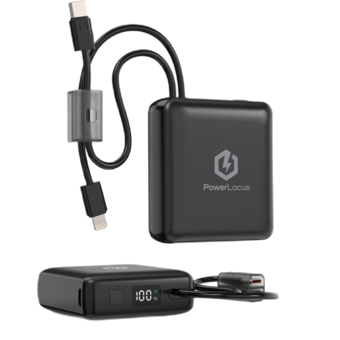 PowerLocus Acumulator extern 10000mAh, 20W PD Fast Charging, cabluri incorporate Type-C si Lightning, Black [2]