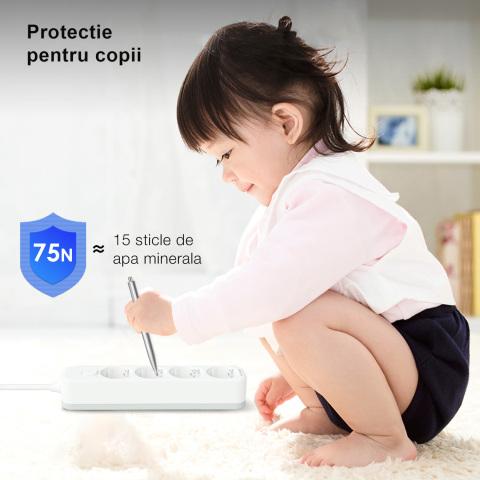 Prelungitor 1.8m 3 prize protectie copii + intrerupator deli [3]